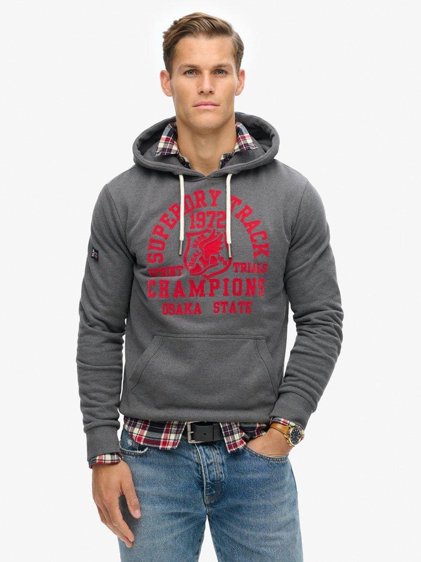 Superdry Track & Field Athletic Graphic Hoodie, Granite Grey Marl