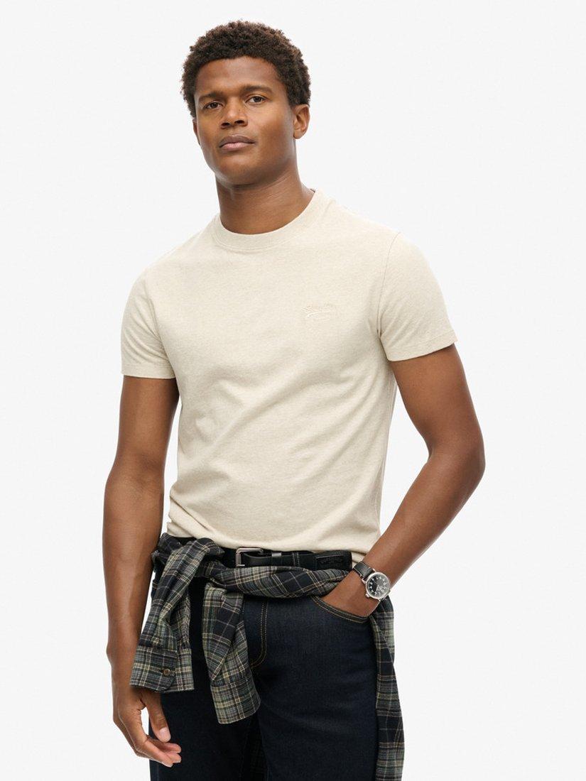 Product image 1 of 5, which shows Superdry Organic Cotton Essential Logo T-Shirt, Oat Cream Marl, S