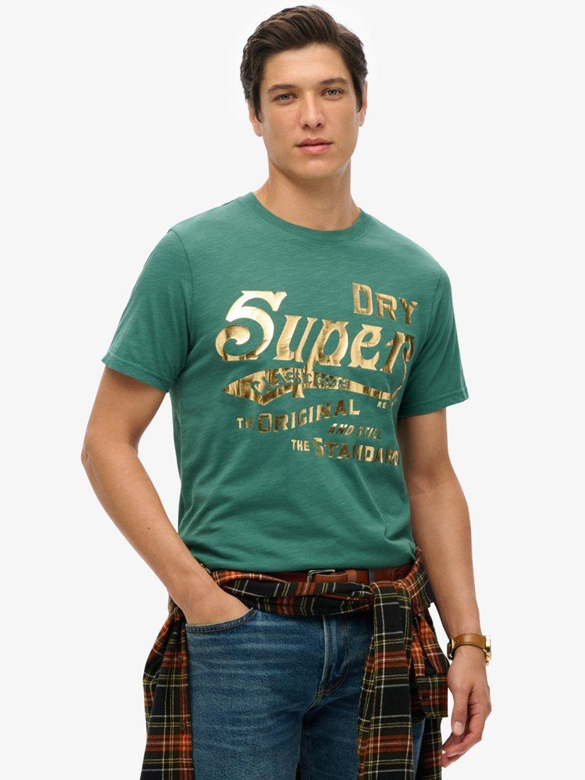 Product image 1 of 5, which shows Superdry Metallic Workwear Graphic T-Shirt, Pine Green Slub, XXL