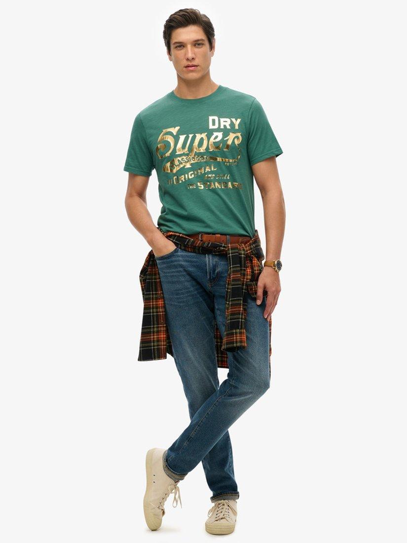 Product image 2 of 5, which shows Superdry Metallic Workwear Graphic T-Shirt, Pine Green Slub, XXL