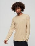 Superdry Organic Cotton Vintage Logo Long Sleeve Embroidered Top, Tan Brown Fleck Marl