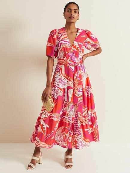 Phase Eight Tilda Abstract Print Wrap Dress, Red, Red