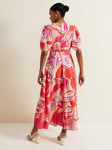 Phase Eight Tilda Abstract Print Wrap Dress, Red - view 2, Red