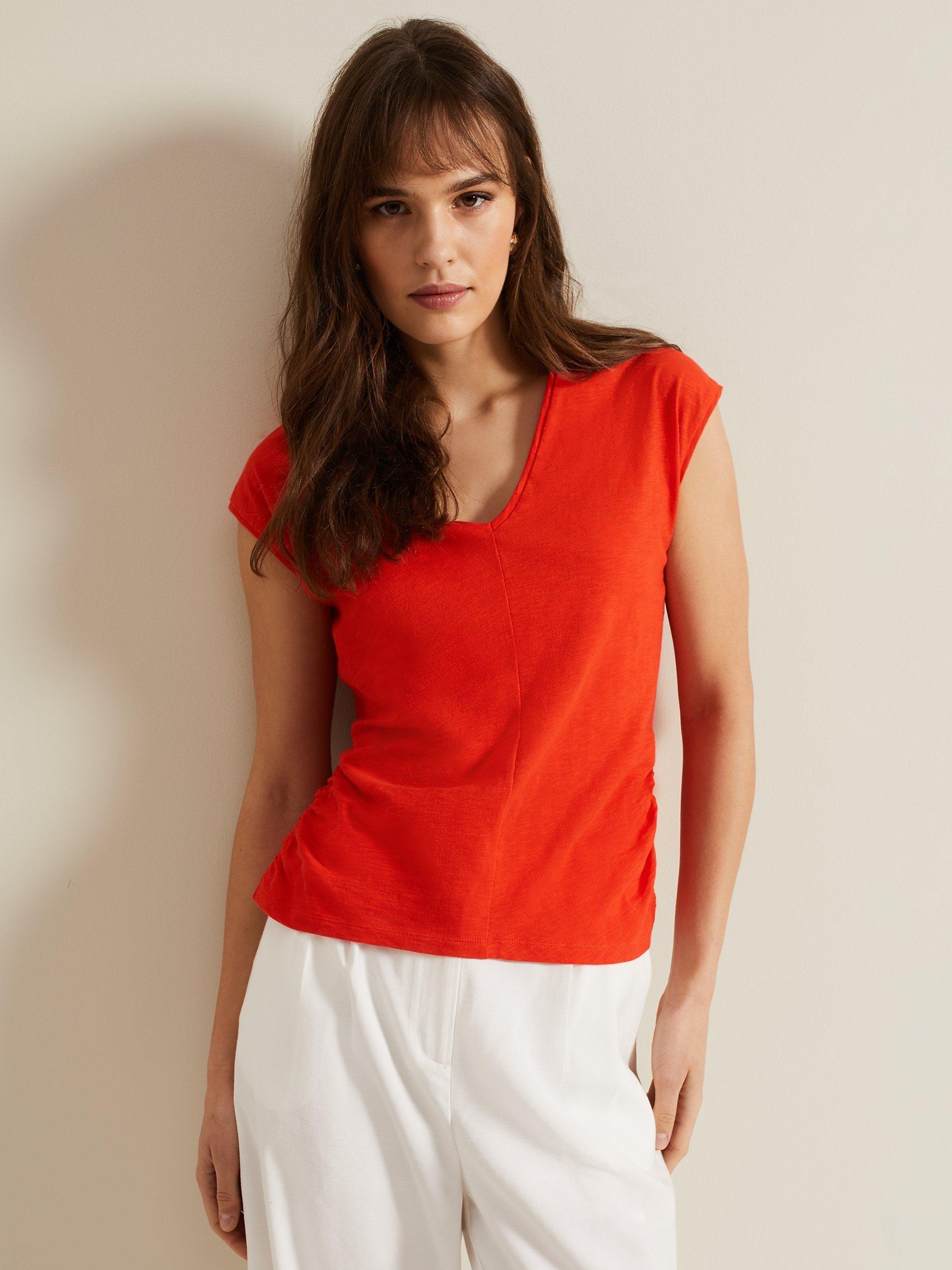 Phase Eight Jenny Ruched Side Cotton Top, Red