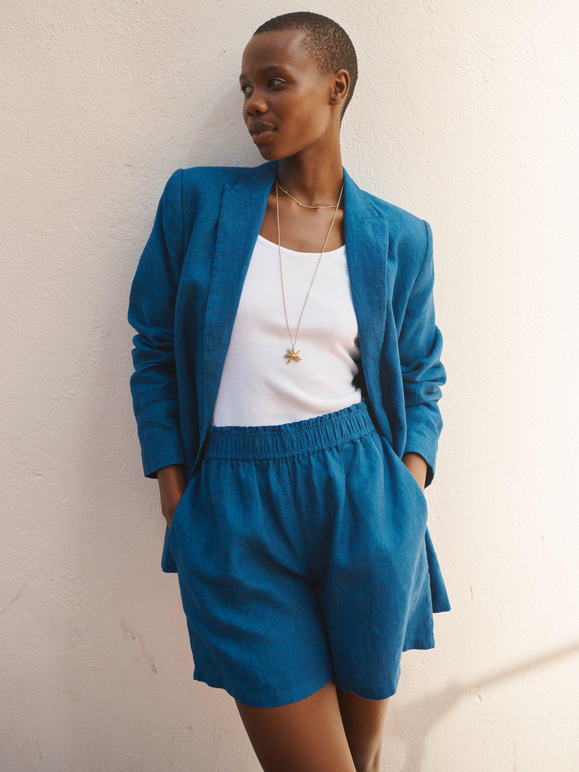 NRBY Poppie Linen Pull On Shorts, Indigo Blue