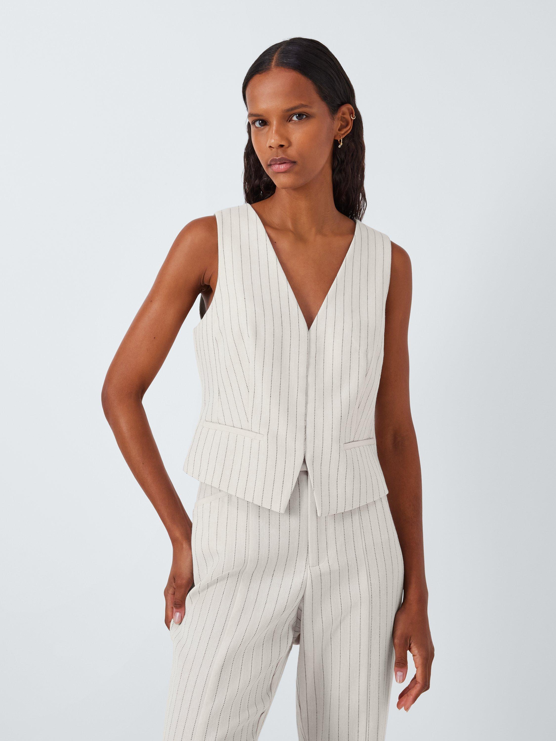 PAIGE Hosby Pinstripe Linen Blend Waistcoat, Travertine/Multi