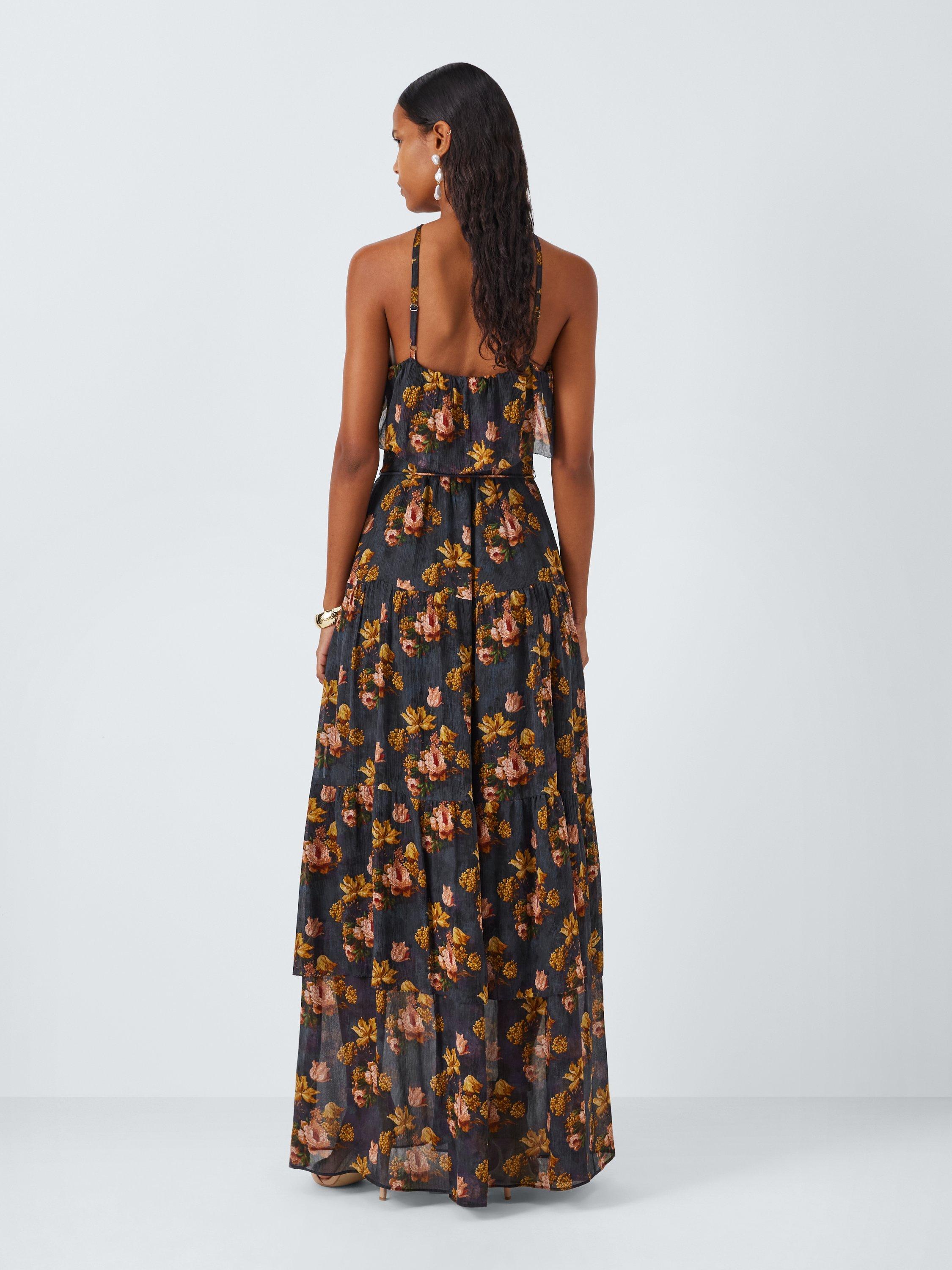 PAIGE Calypso Floral Crinkle SIlk Dress, Navy Blue/Multi