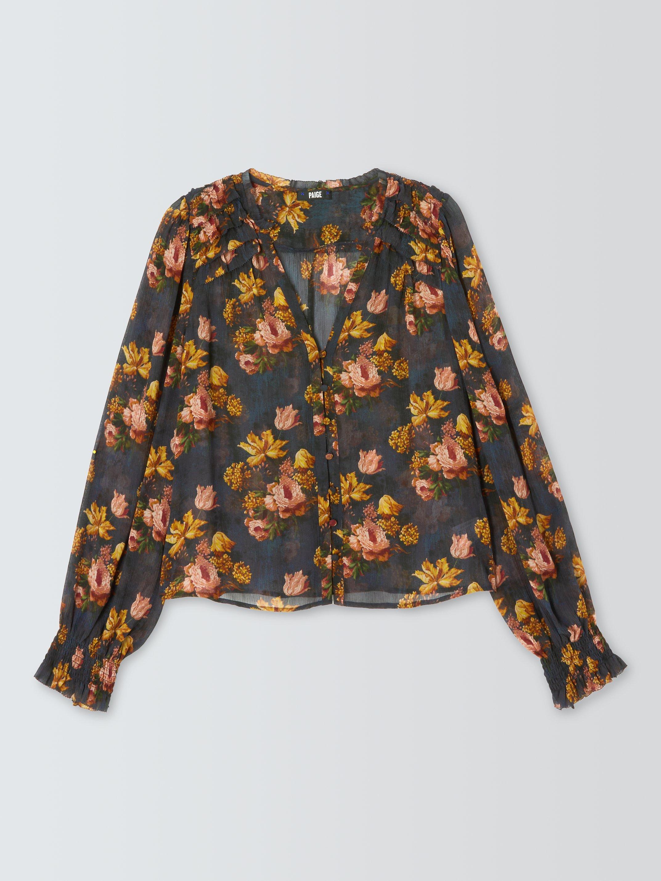 Product image 4 of 6, which shows PAIGE Georgiana Floral Silk Blouse, Navy Blue/Multi, L