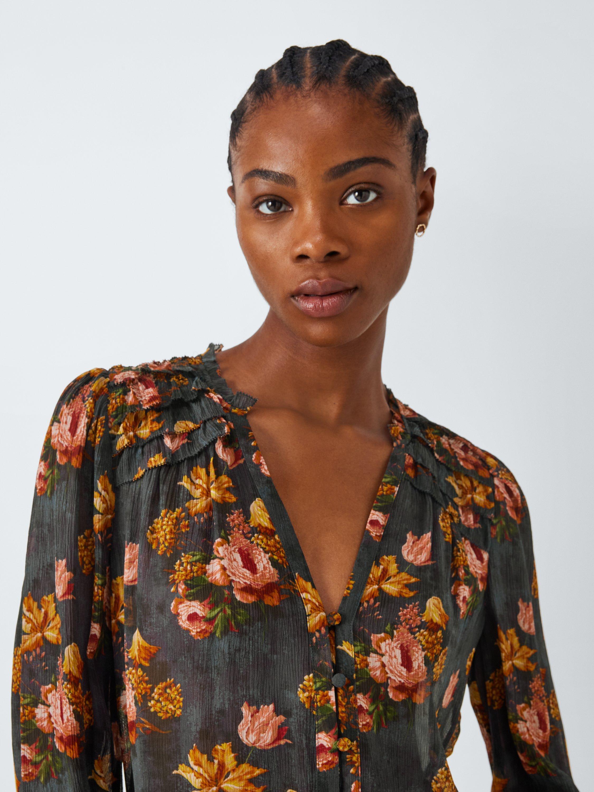 Product image 5 of 6, which shows PAIGE Georgiana Floral Silk Blouse, Navy Blue/Multi, L