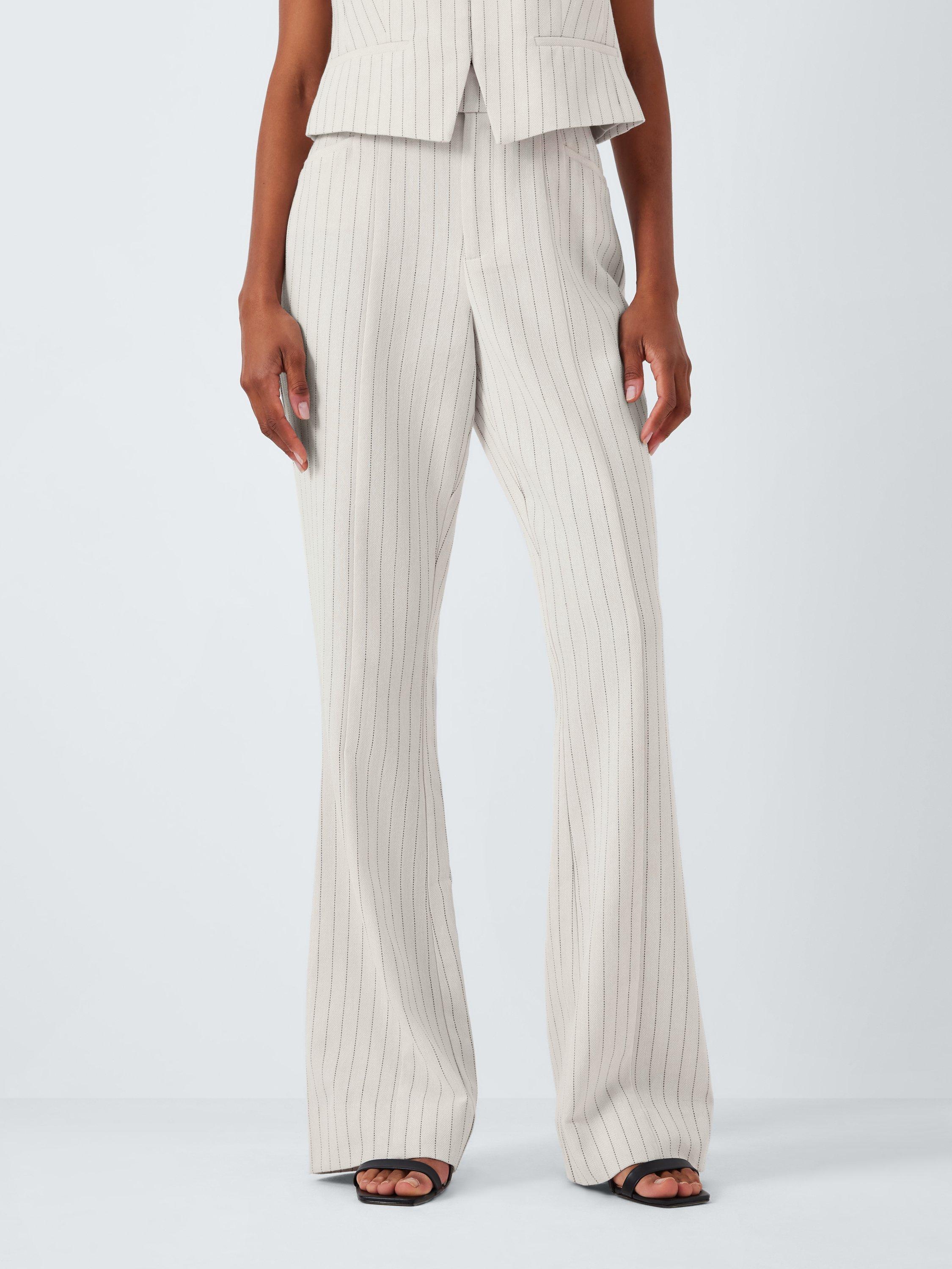 Product image 1 of 6, which shows PAIGE Hampshire Pinstripe Linen Blend Trousers, Travertine/Multi, L