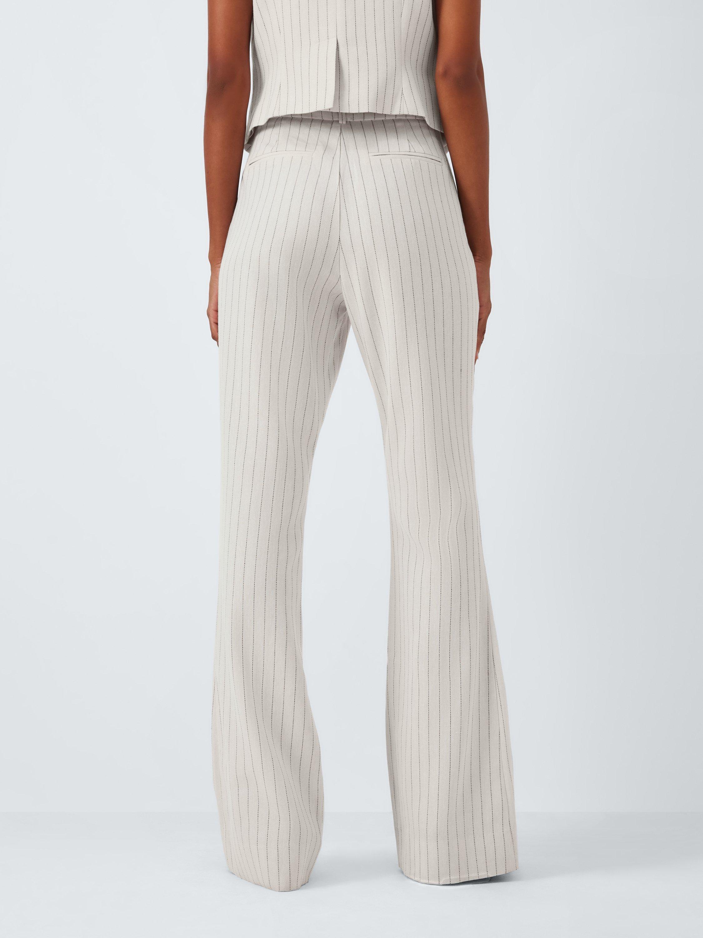 Product image 2 of 6, which shows PAIGE Hampshire Pinstripe Linen Blend Trousers, Travertine/Multi, L