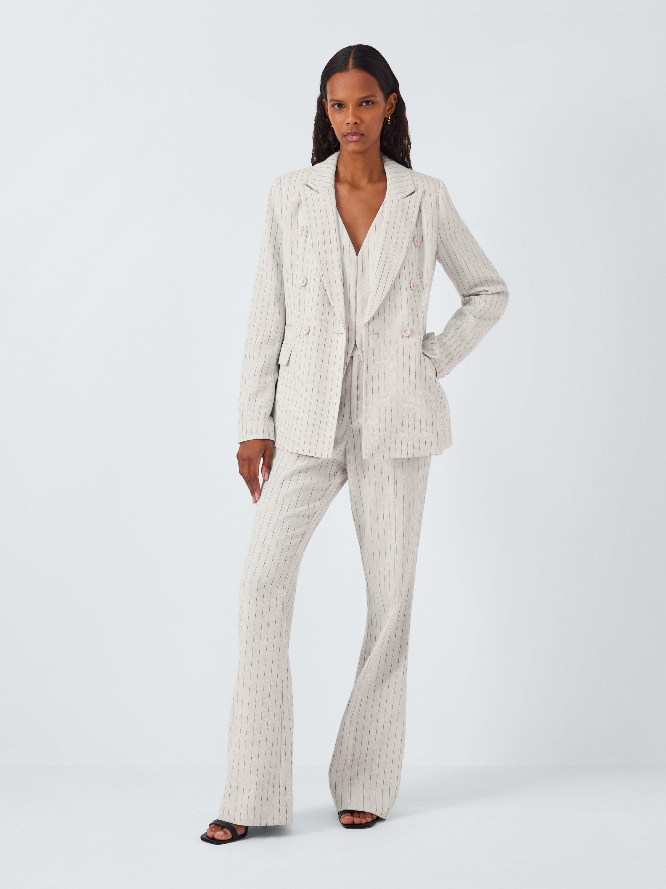 Product image 3 of 6, which shows PAIGE Hampshire Pinstripe Linen Blend Trousers, Travertine/Multi, L