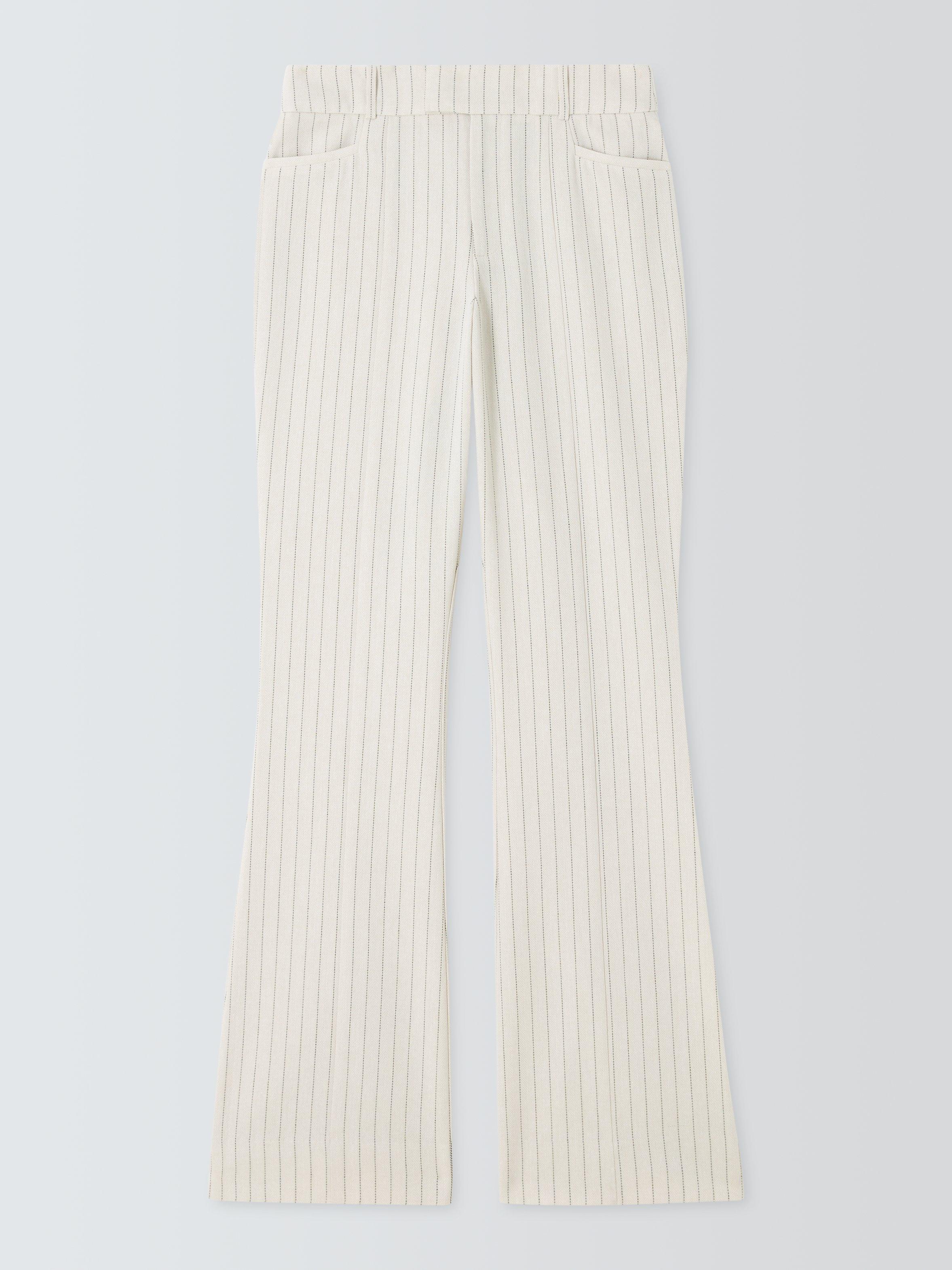 Product image 6 of 6, which shows PAIGE Hampshire Pinstripe Linen Blend Trousers, Travertine/Multi, L