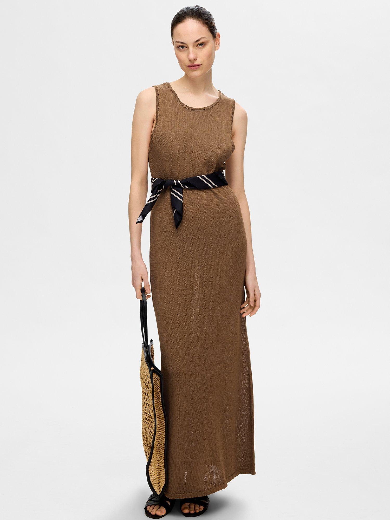 Selected Moon Knit Maxi Dress, Coca Mocha
