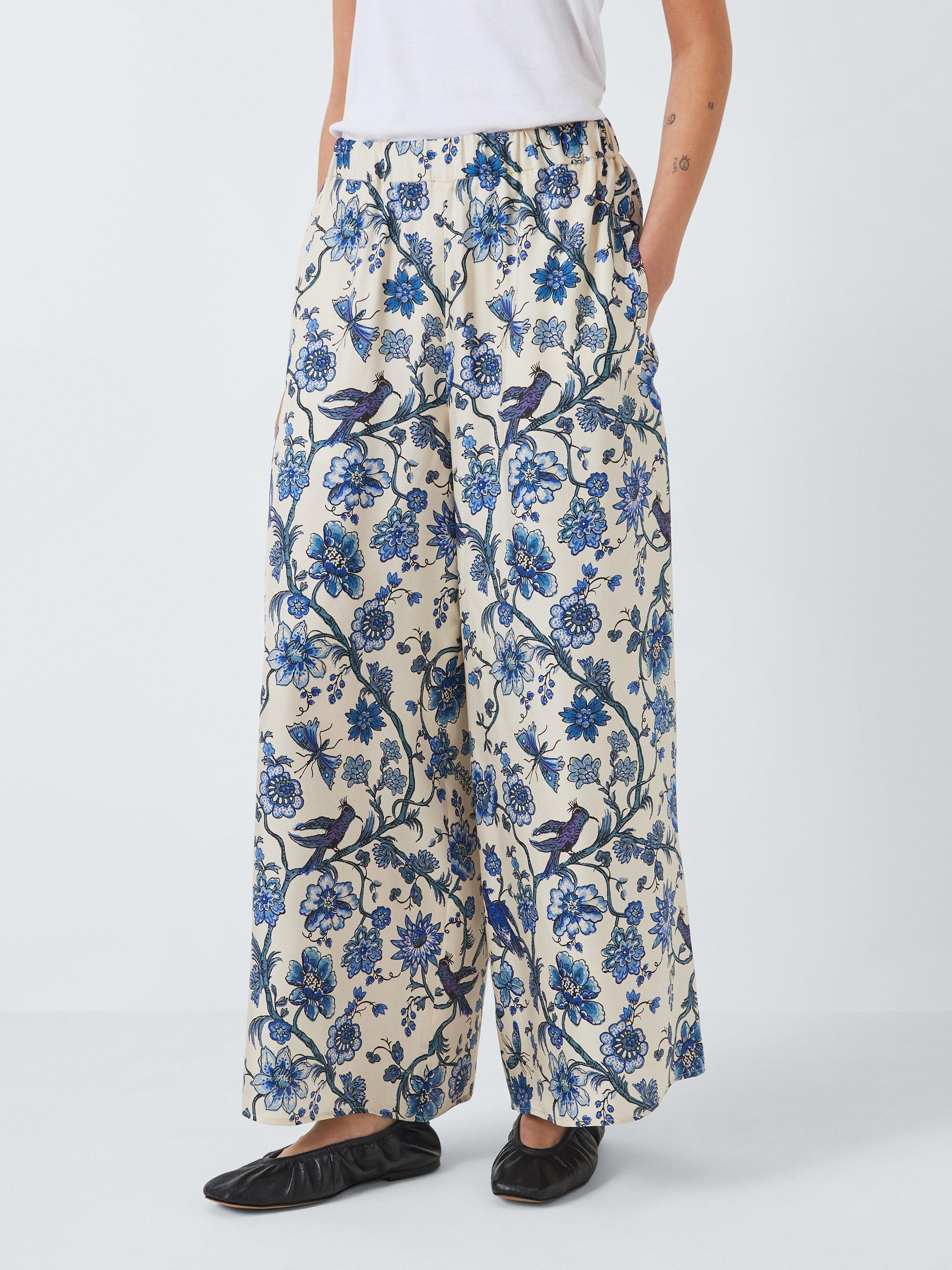 Weekend MaxMara Tortona Floral Print Silk Trousers, Light Blue