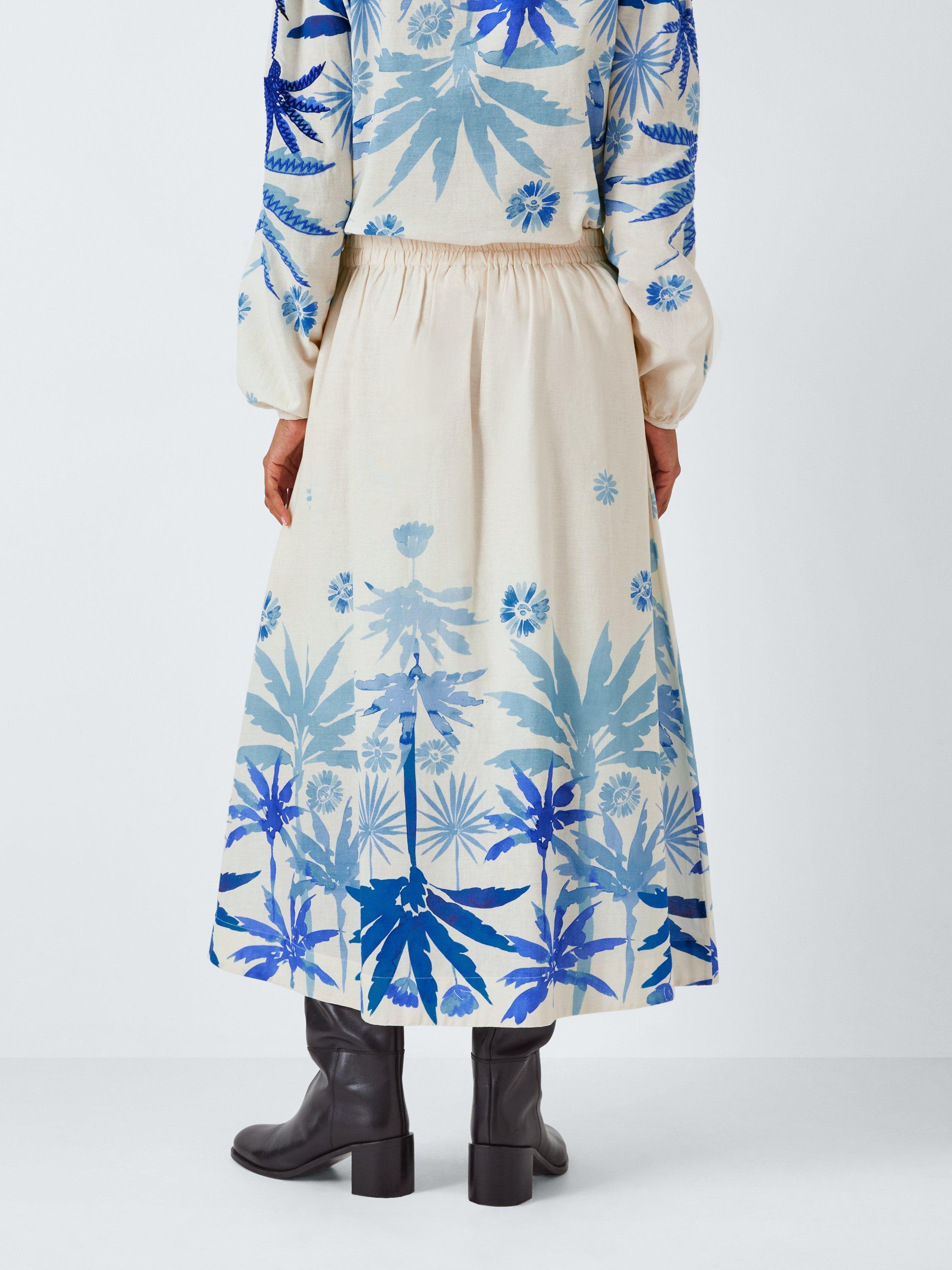Product image 2 of 7, which shows Fabienne Chapot Loua Palm Tree Organic Cotton Blend Skirt, Warm White/Bright Blue, 34