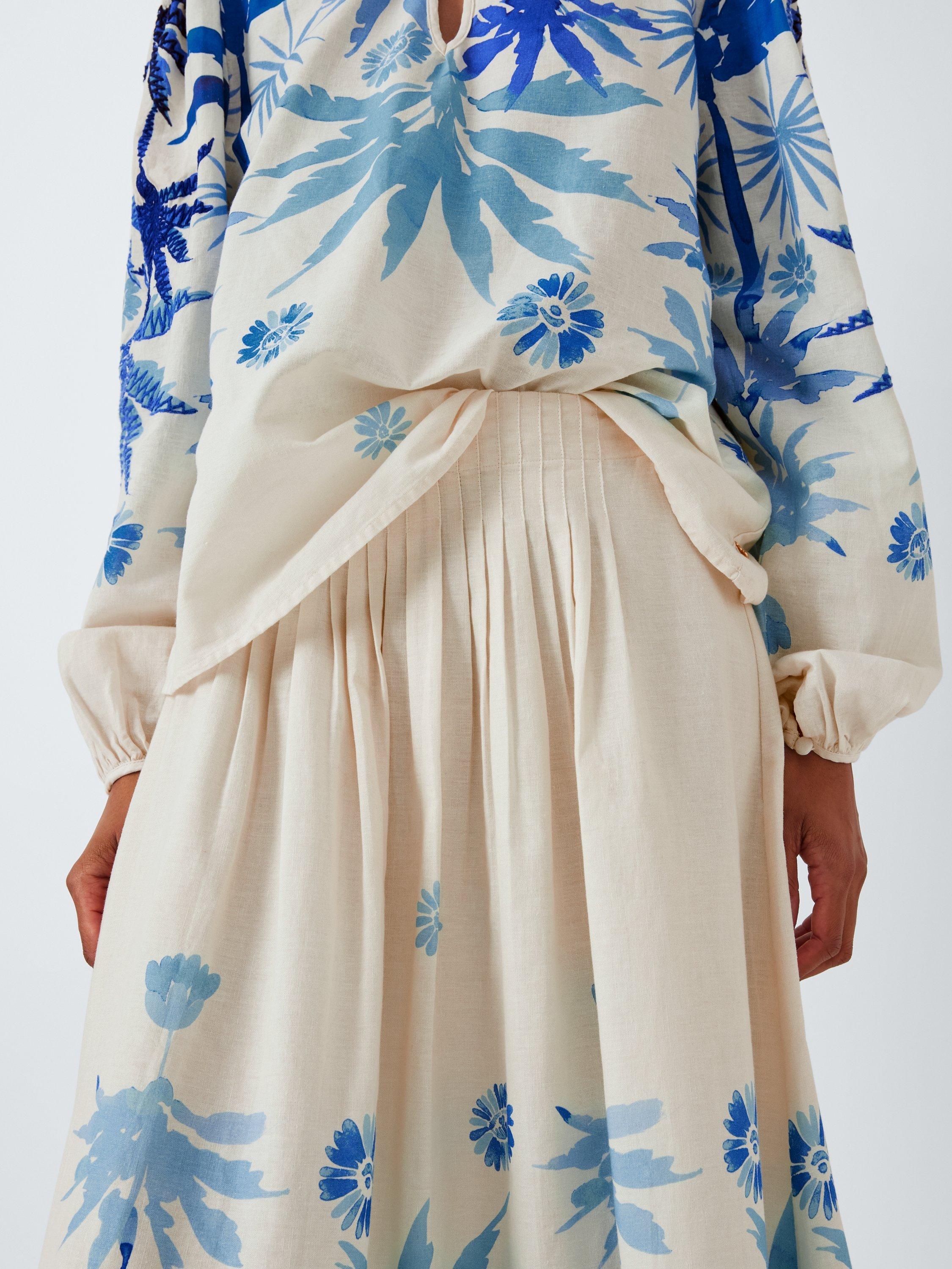 Product image 5 of 7, which shows Fabienne Chapot Loua Palm Tree Organic Cotton Blend Skirt, Warm White/Bright Blue, 34
