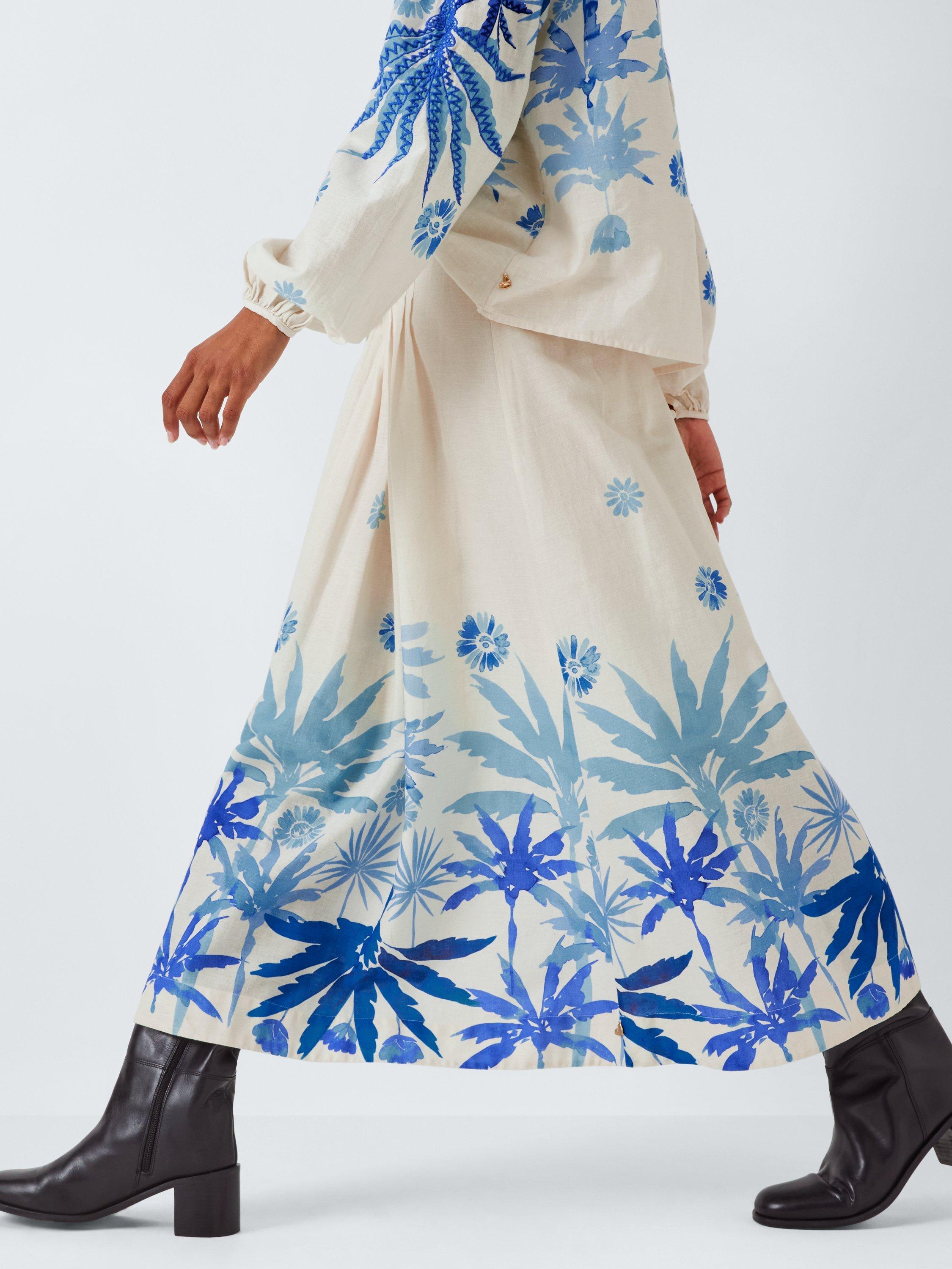 Product image 6 of 7, which shows Fabienne Chapot Loua Palm Tree Organic Cotton Blend Skirt, Warm White/Bright Blue, 34