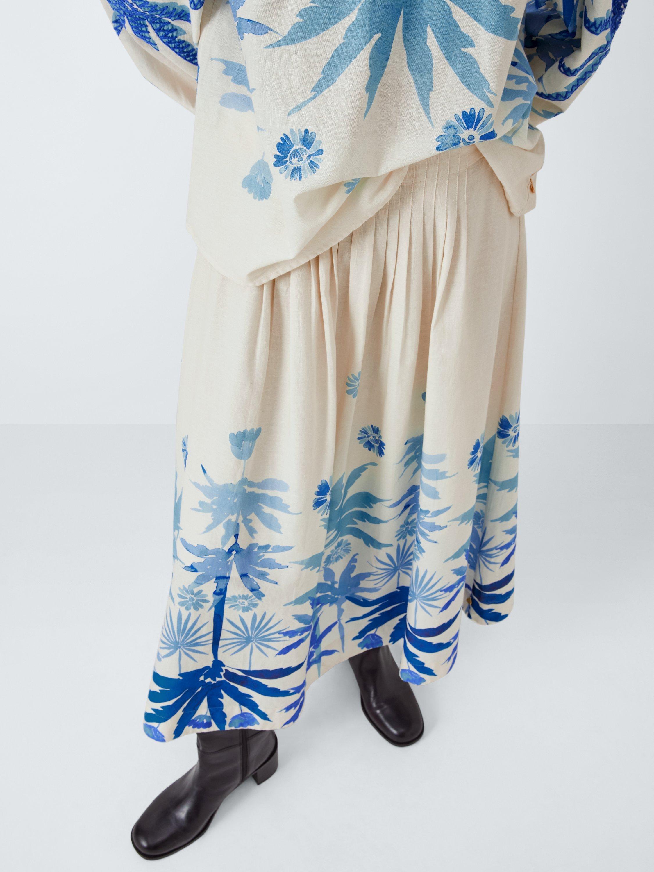 Product image 7 of 7, which shows Fabienne Chapot Loua Palm Tree Organic Cotton Blend Skirt, Warm White/Bright Blue, 34