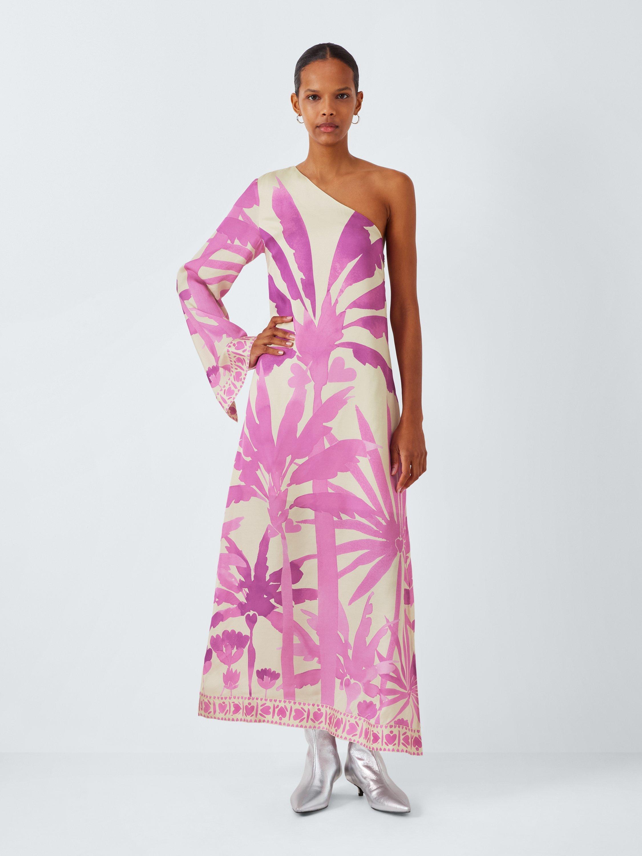 Fabienne Chapot Luana Paradise Asymmetric Dress, Warm White/Pink Punc