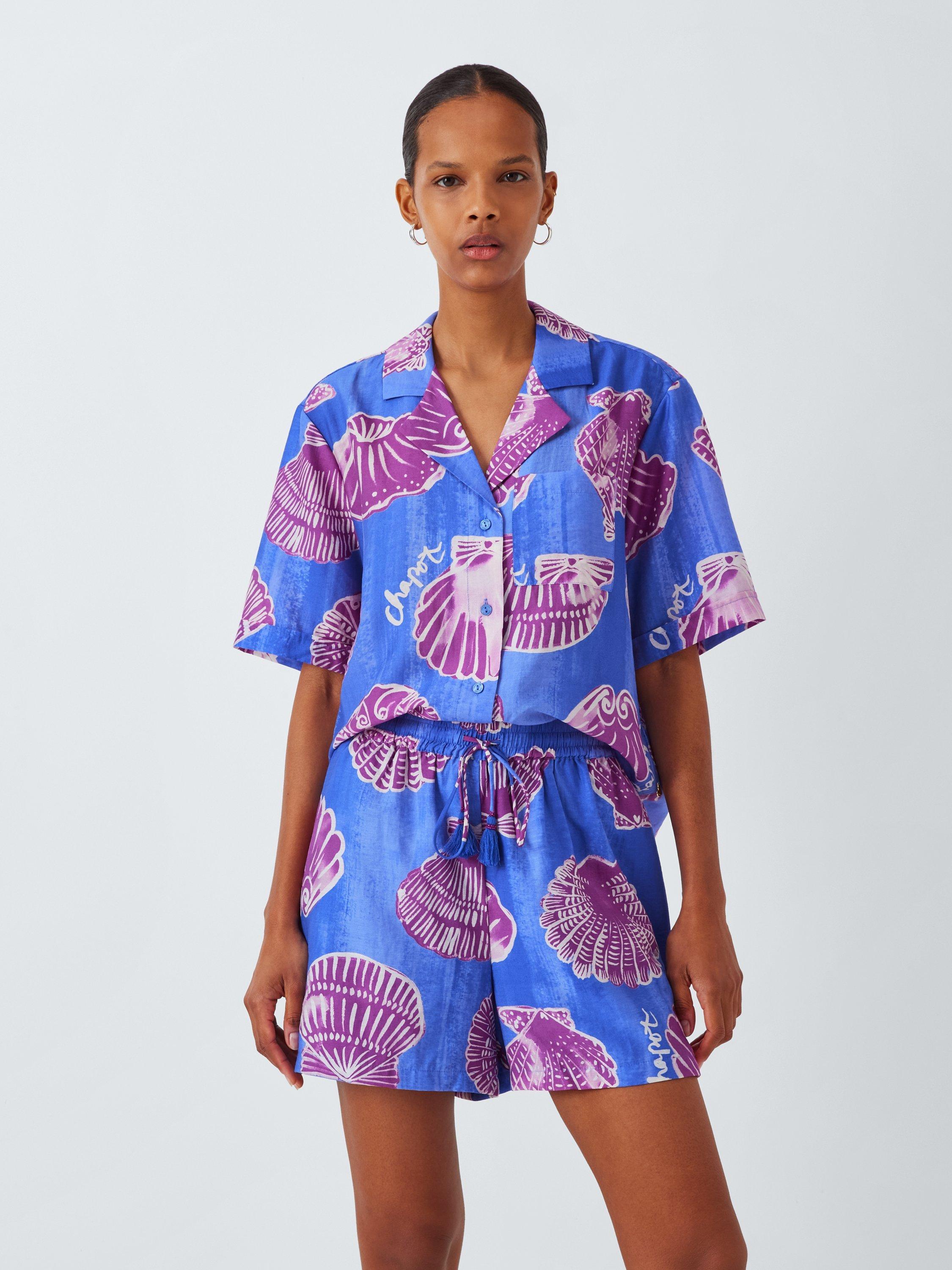 Fabienne Chapot Boy Shell Print Shorts, Greco Blue/Plum Part