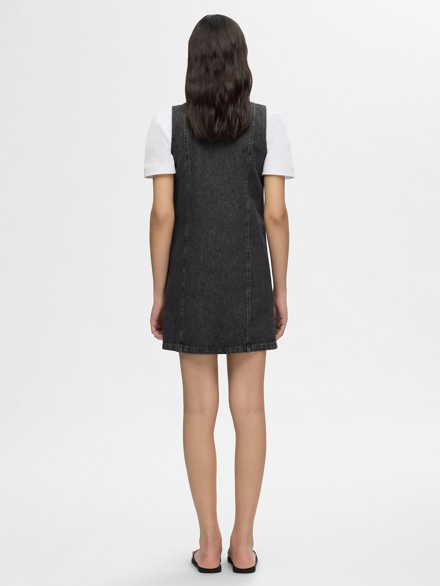 Product image 4 of 6, which shows Selected Clair Denim Pinafore Dress, Black, 38