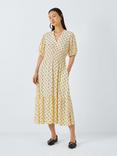 John Lewis Spot Print Shirred Dress, Natural/Multi