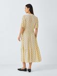 John Lewis Spot Print Shirred Dress, Natural/Multi