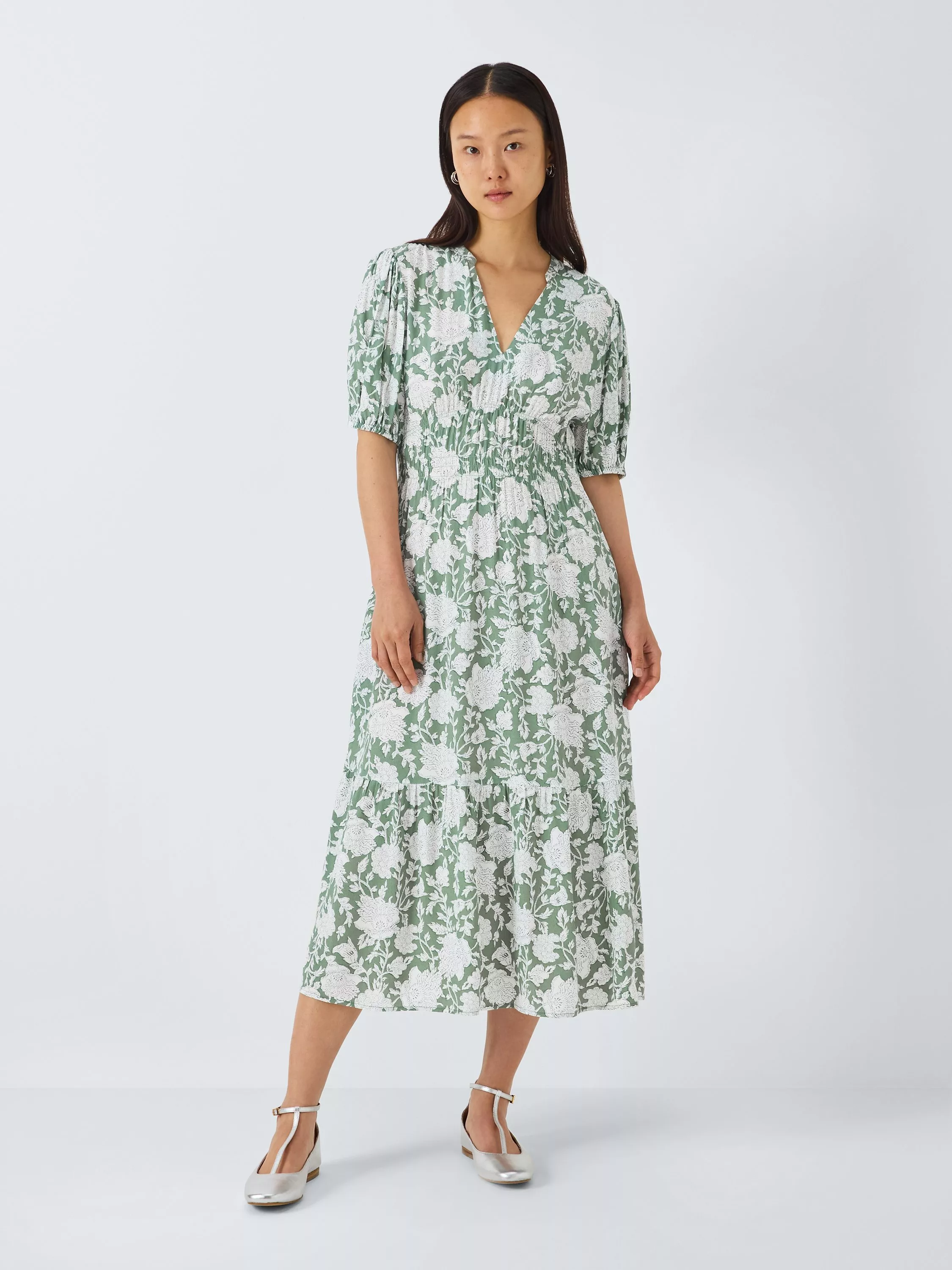 John Lewis Floral Print Shirred Dress