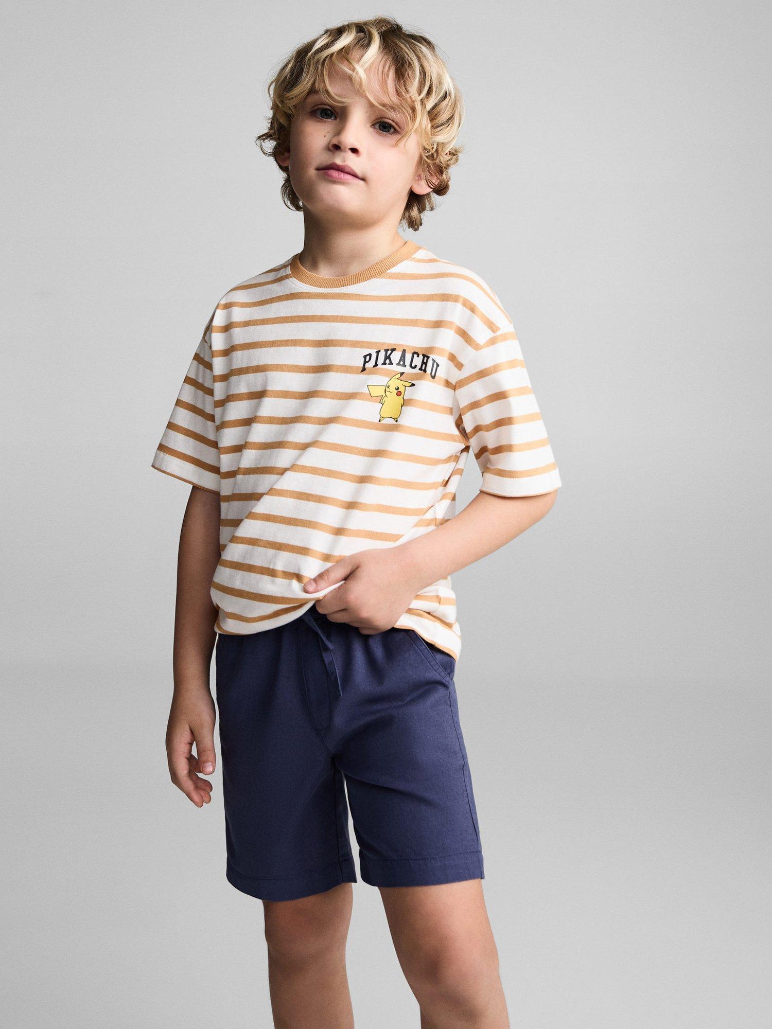 Mango Kids' Guille Cotton Linen Blend Shorts, Medium Blue