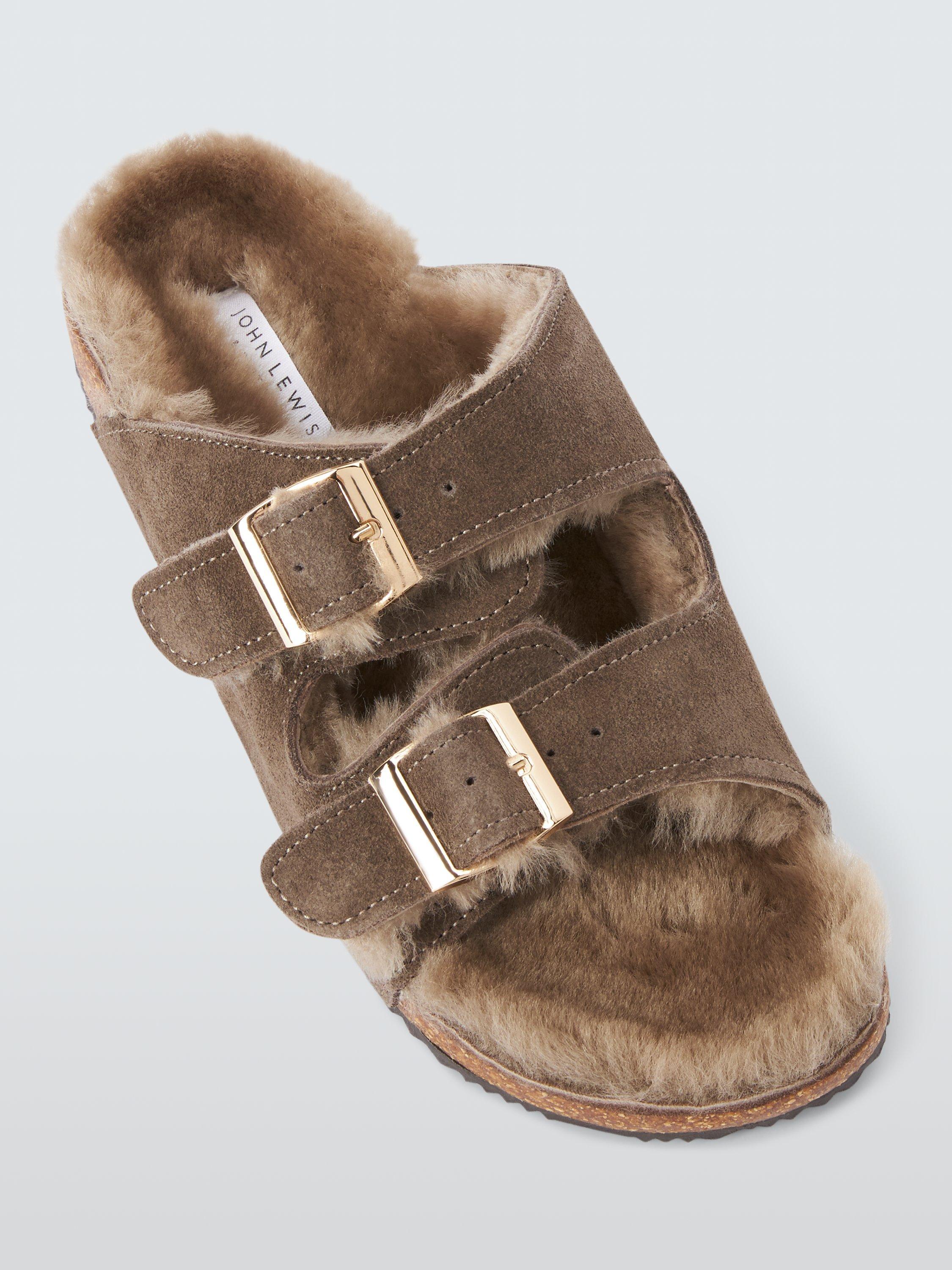 John Lewis Sheepskin Double Strap Slider Slippers Mouse