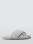 John Lewis Recycled Faux Fur Cross Strap Slider Slippers, Grey