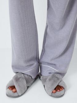 John Lewis Recycled Faux Fur Cross Strap Slider Slippers - view 2, Grey