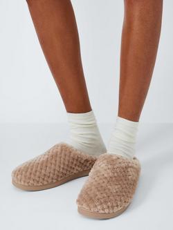John Lewis Memory Foam Waffle Mule Slippers, Caffe - view 2, Caffe