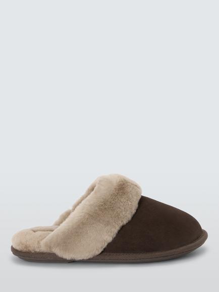 John Lewis Sheepskin Mule Slippers, Chocolate/Multi