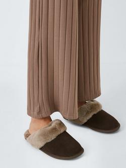 John Lewis Sheepskin Mule Slippers - view 2, Chocolate/Multi