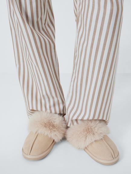 Microsuede Fluffy Faux Fur Mule Slippers - view 2, Beige