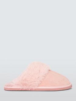 Microsuede Fluffy Faux Fur Mule Slippers, Pink