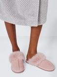 Microsuede Fluffy Faux Fur Mule Slippers, Pink