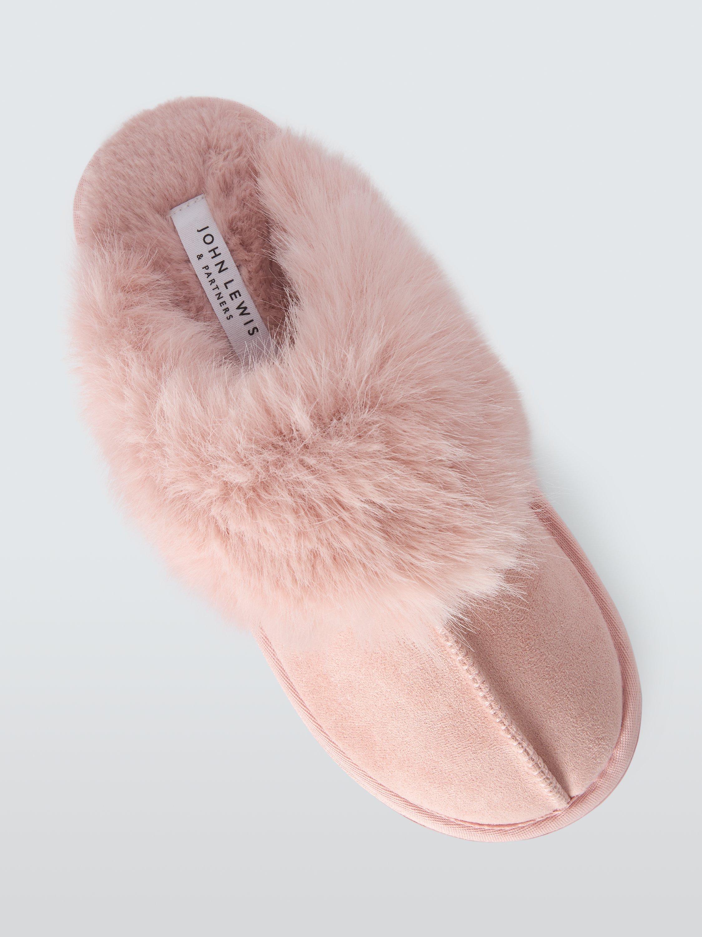 Product image 5 of 5, which shows Microsuede Fluffy Faux Fur Mule Slippers, Pink, 3-4