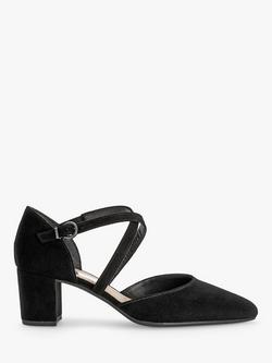 Gabor Gisele Suede Cross Strap Court Shoes, Black, Black