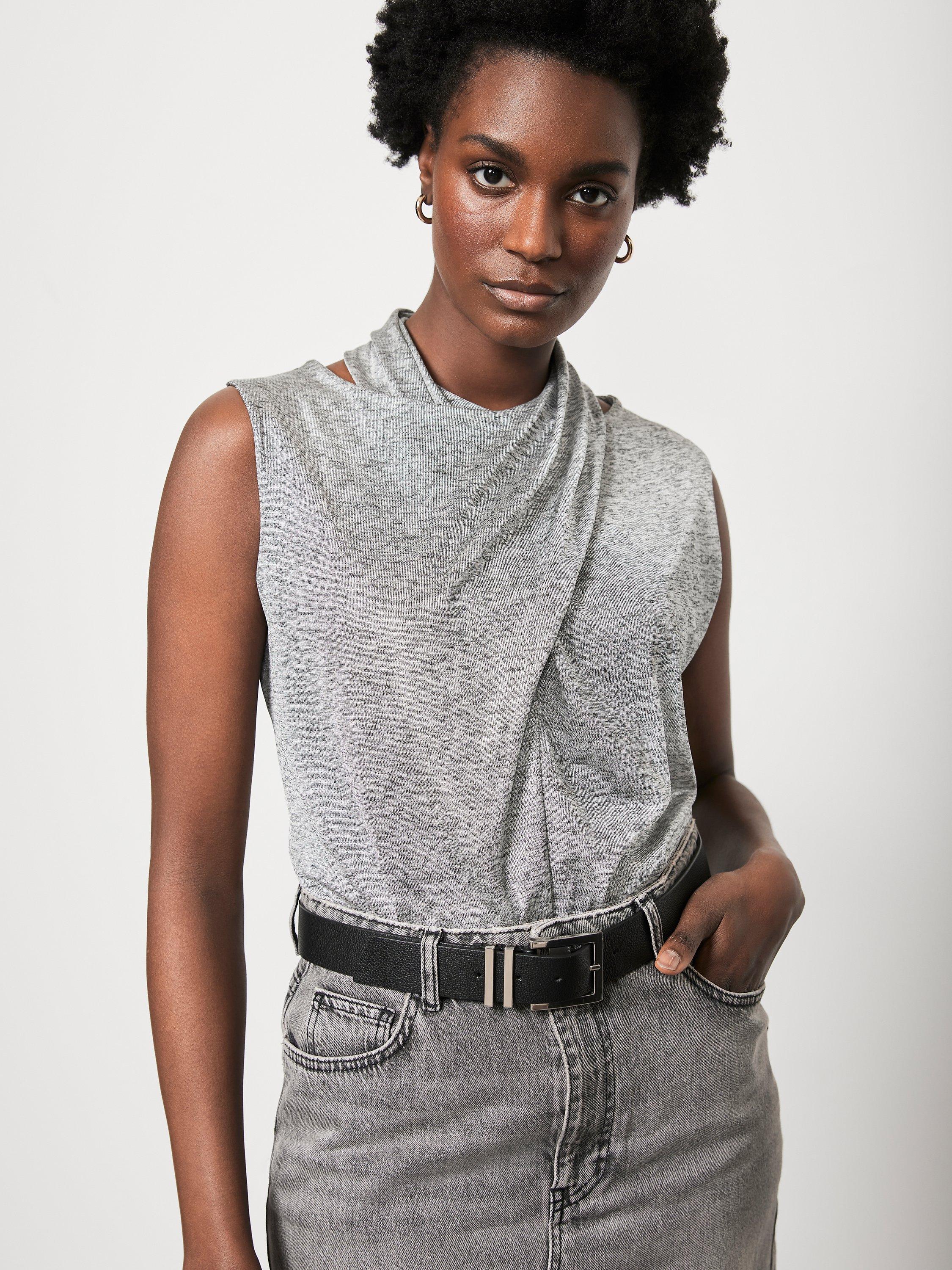 Mint Velvet Metallic Twist Neck Top, Silver
