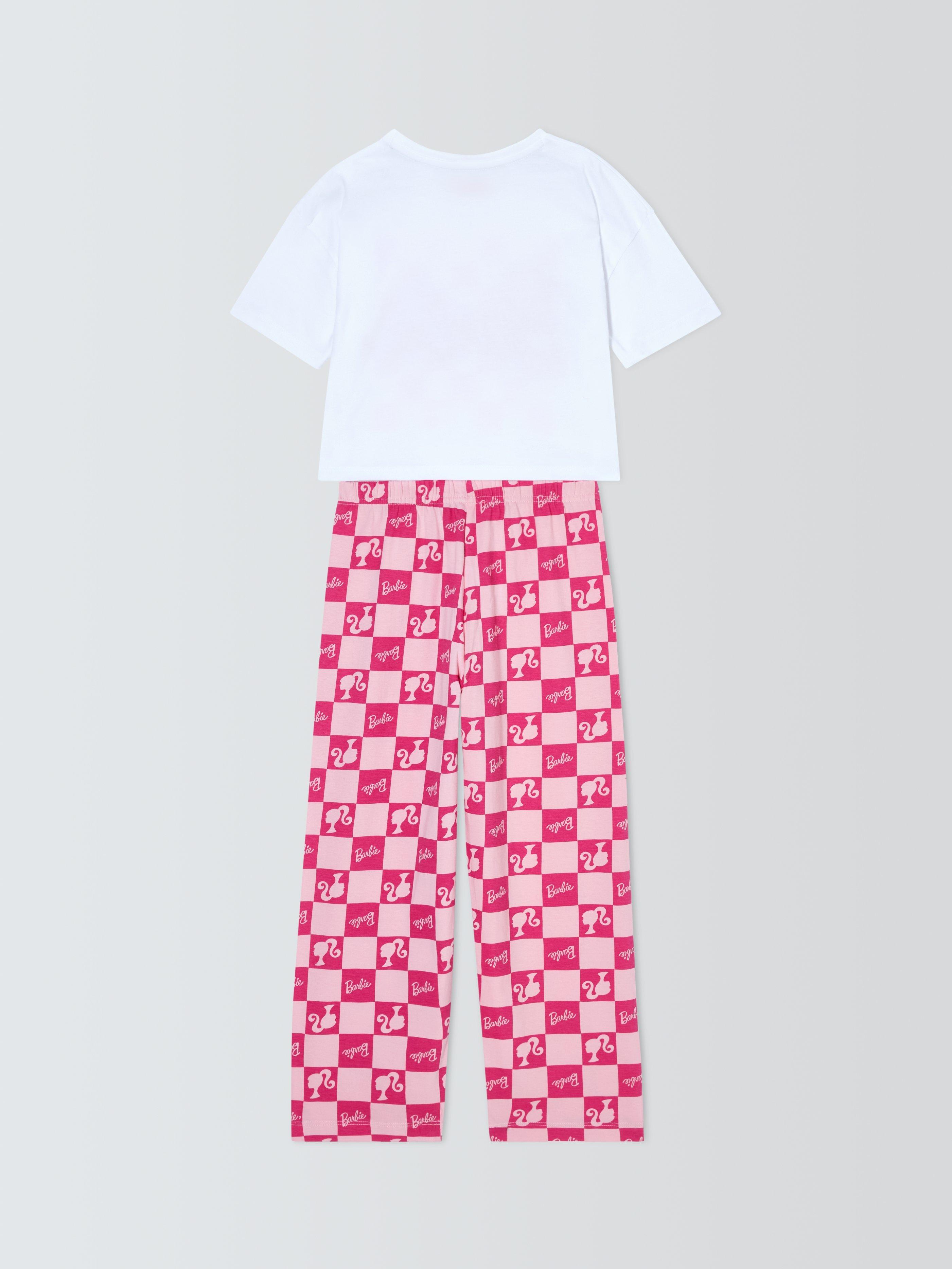 Product image 2 of 3, which shows Brand Threads Barbie Check Long Pyjama Set, Pink Mid, 4-5 years