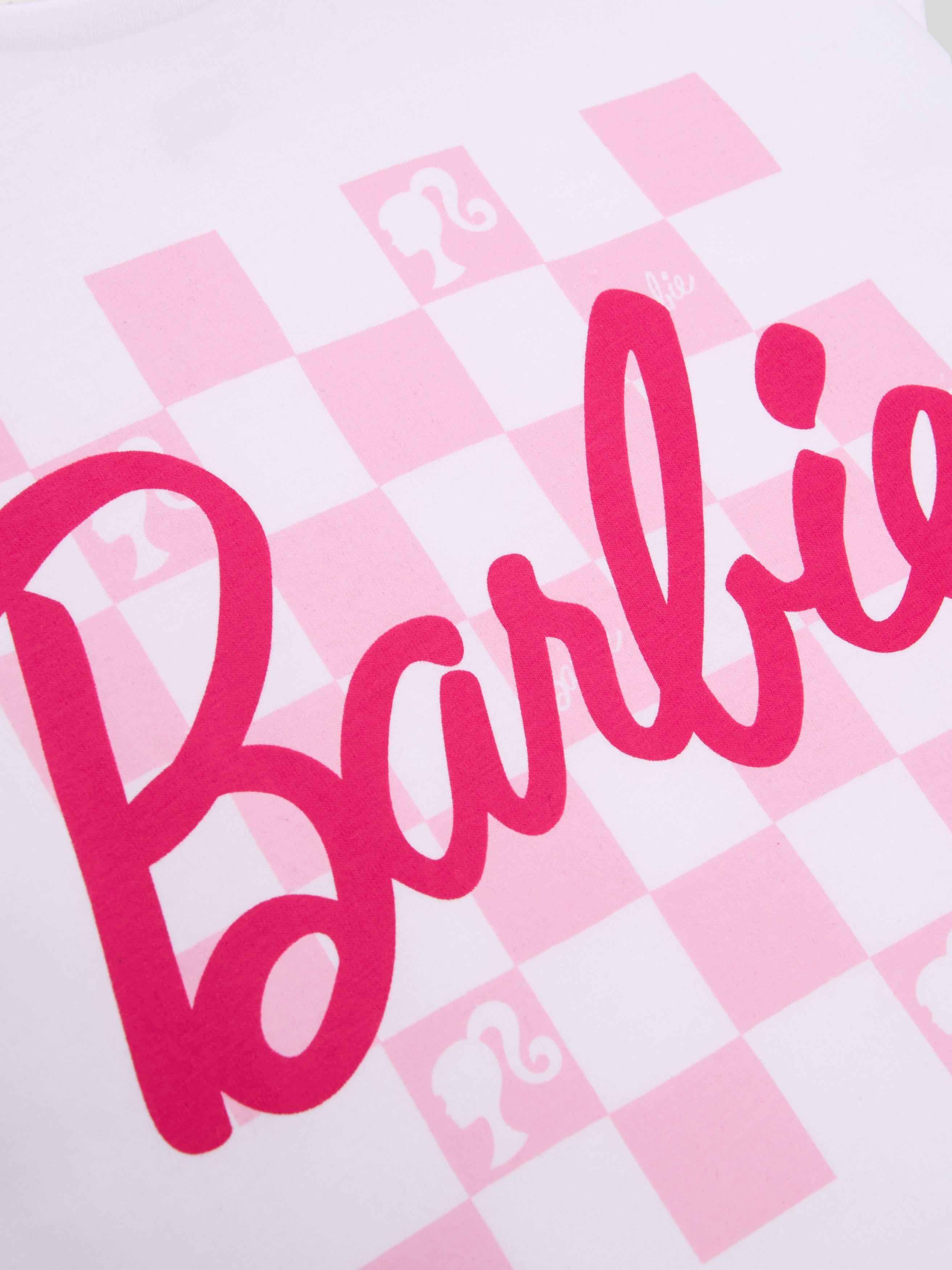 Product image 3 of 3, which shows Brand Threads Barbie Check Long Pyjama Set, Pink Mid, 4-5 years