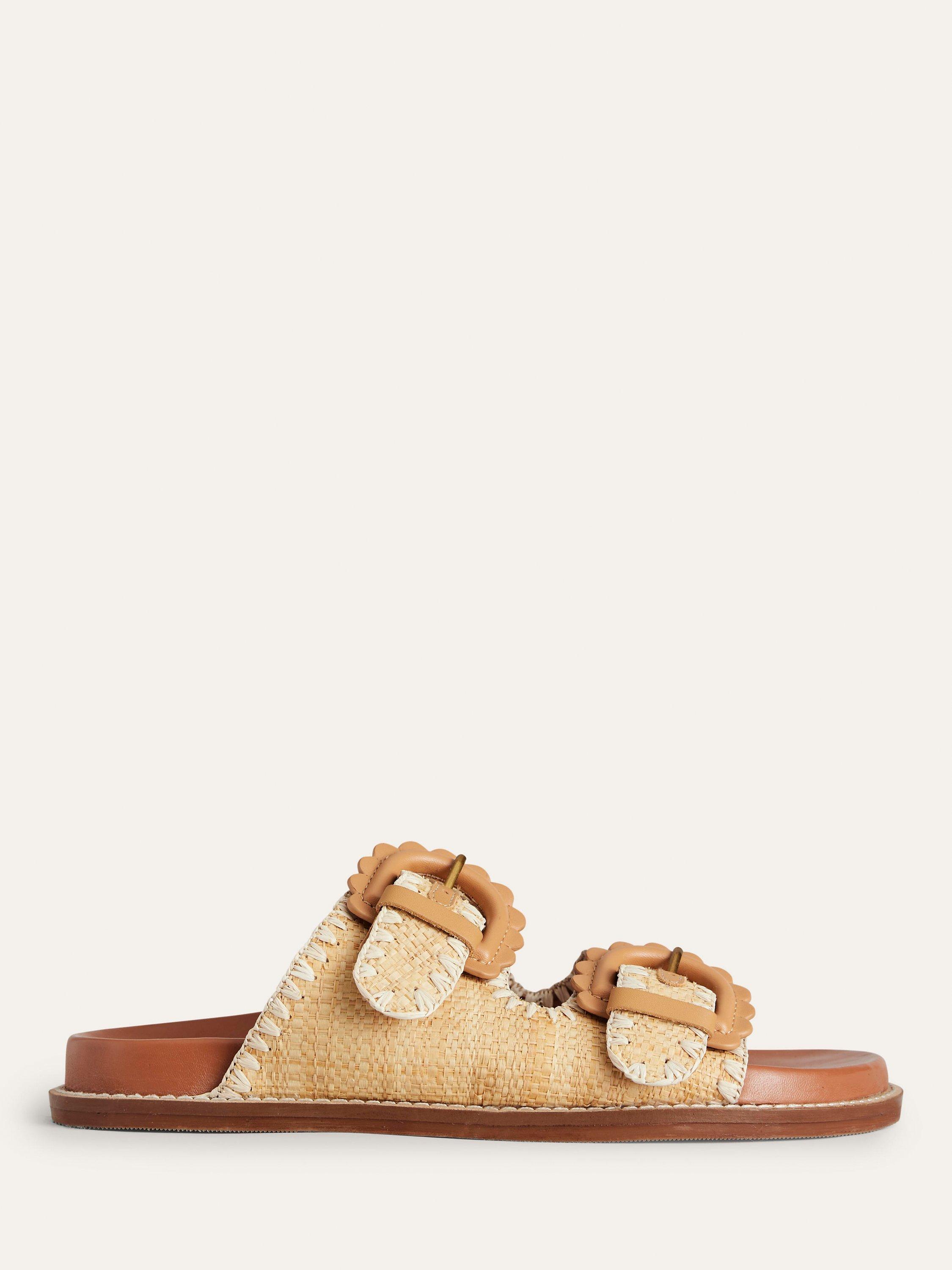 Boden Double Buckle Sliders, Natural Raffia