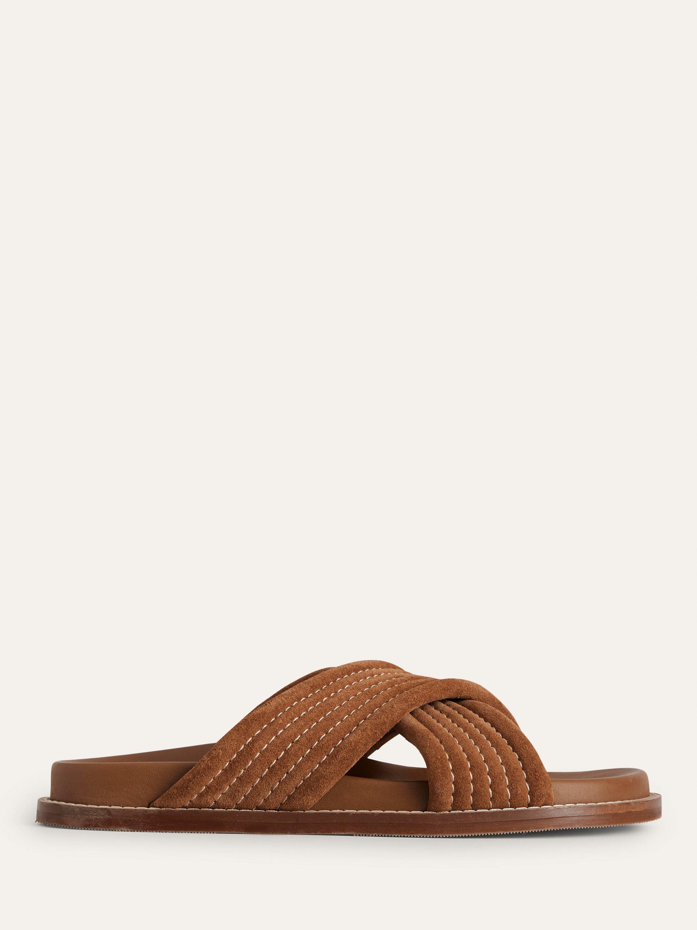 Boden Suede Cross Strap Sliders, Tan