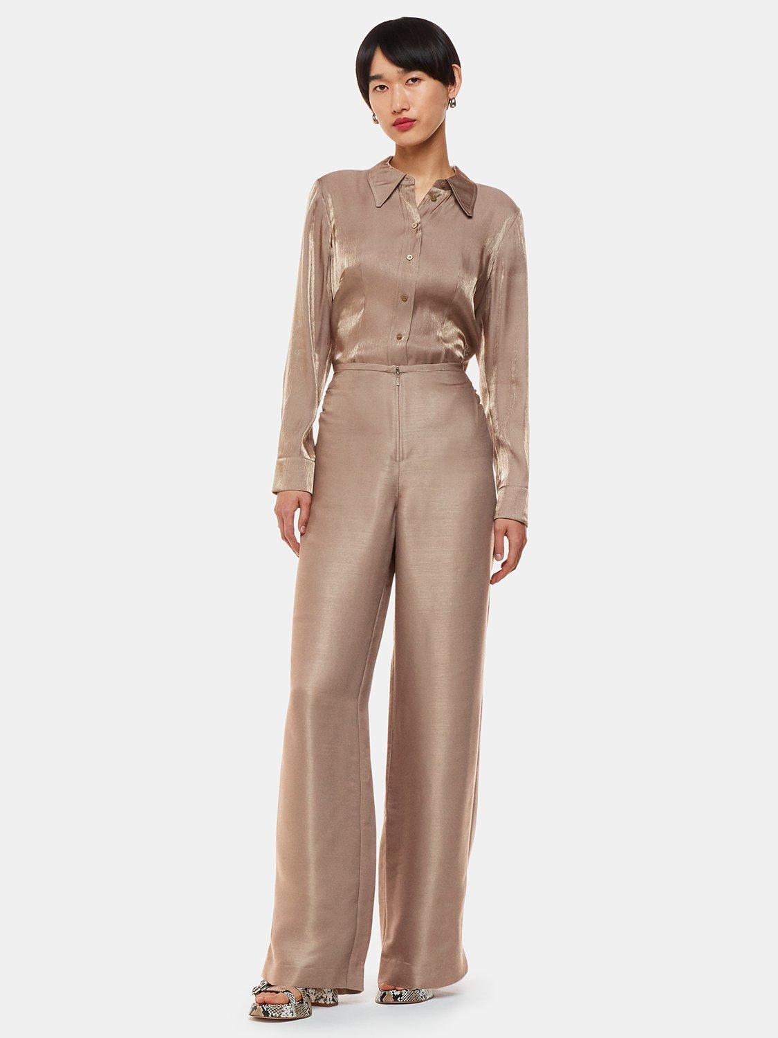 Whistles Teigan Metallic Wide Leg Trousers, Pewter