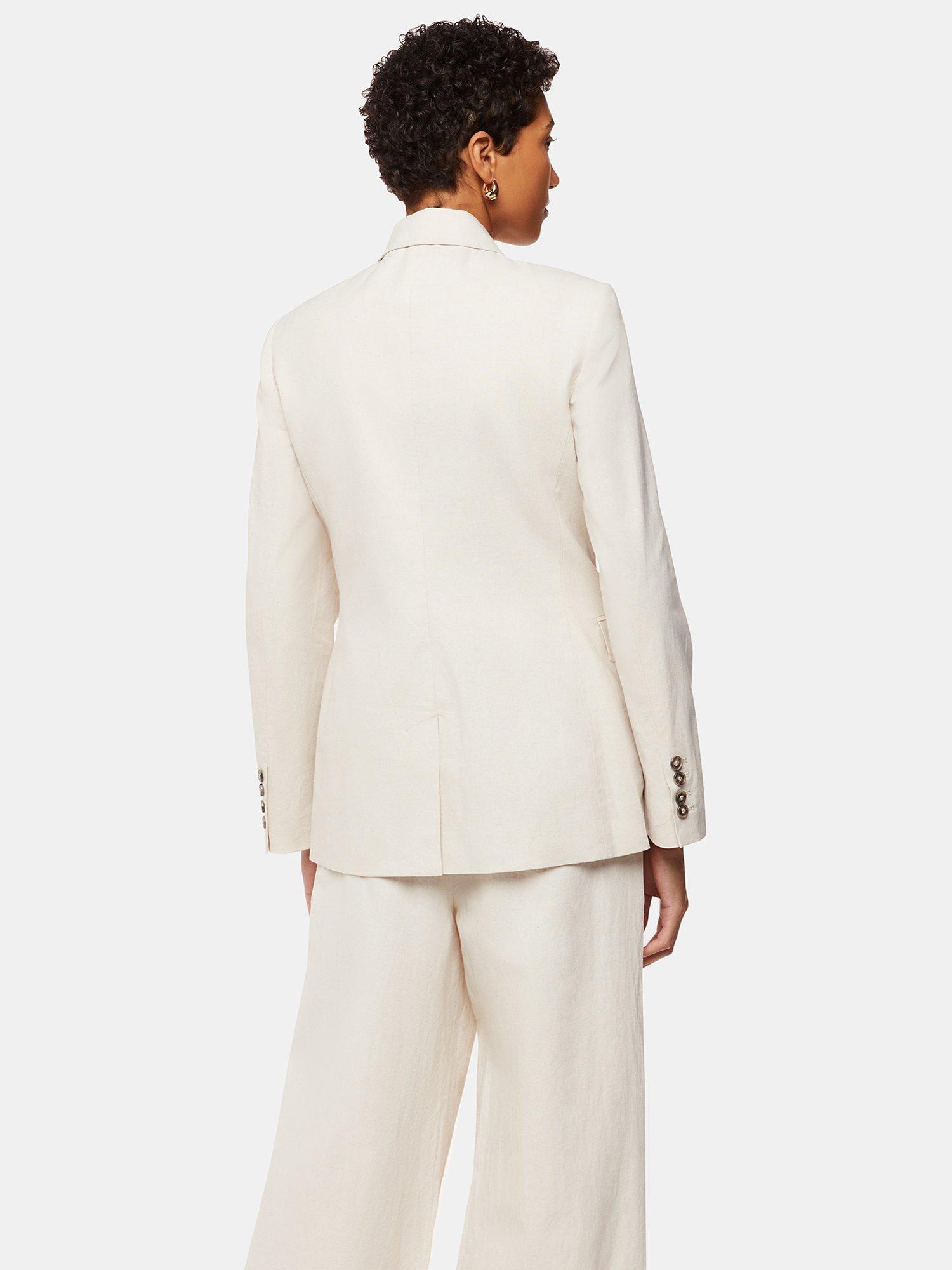 Product image 2 of 5, which shows Whistles Lindsey Linen Blend Double Breasted Suit Blazer, Oatmeal, 8