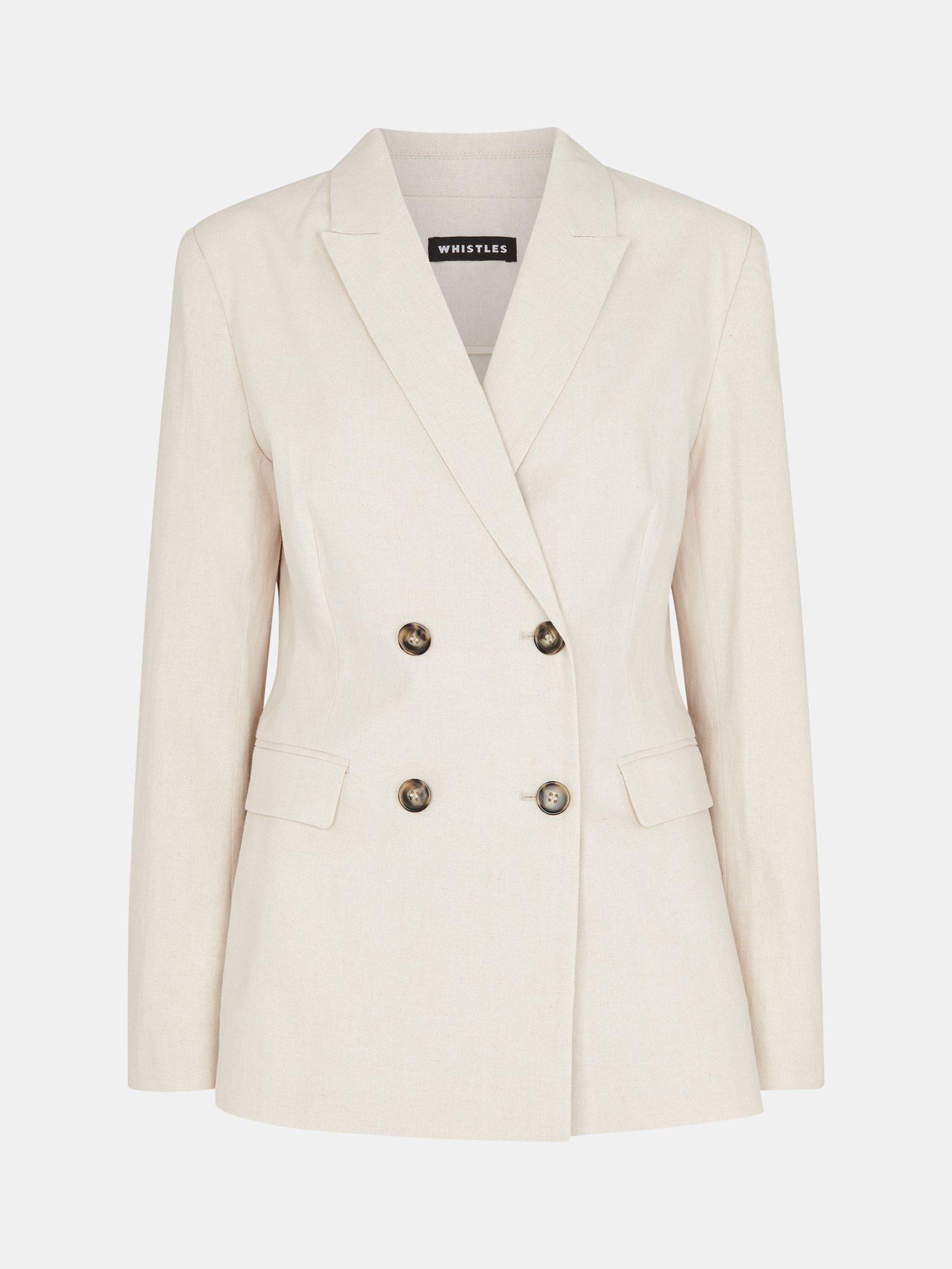 Product image 5 of 5, which shows Whistles Lindsey Linen Blend Double Breasted Suit Blazer, Oatmeal, 8