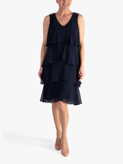 chesca Tiered Chiffon Knee Length Shift Dress, Navy, Navy